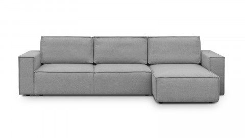 Canapé d'angle convertible réversible 5 places avec coffre de rangement en tissu gris chiné - Harper