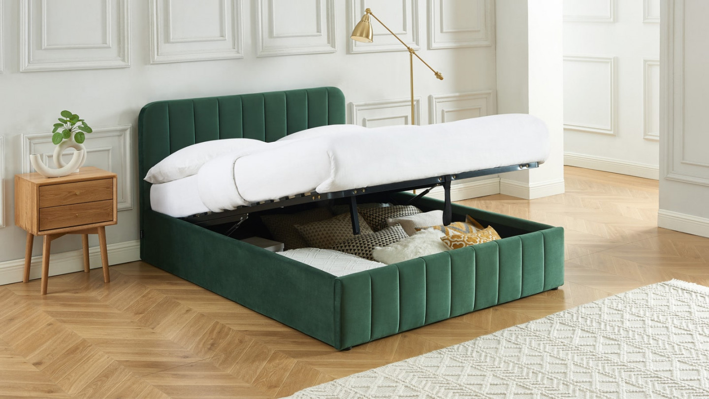 Lit coffre adulte AVA 140x190 - Velours vert