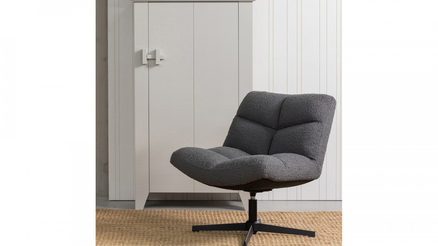 Fauteuil pivotant en tissu bouclé gris anthracite