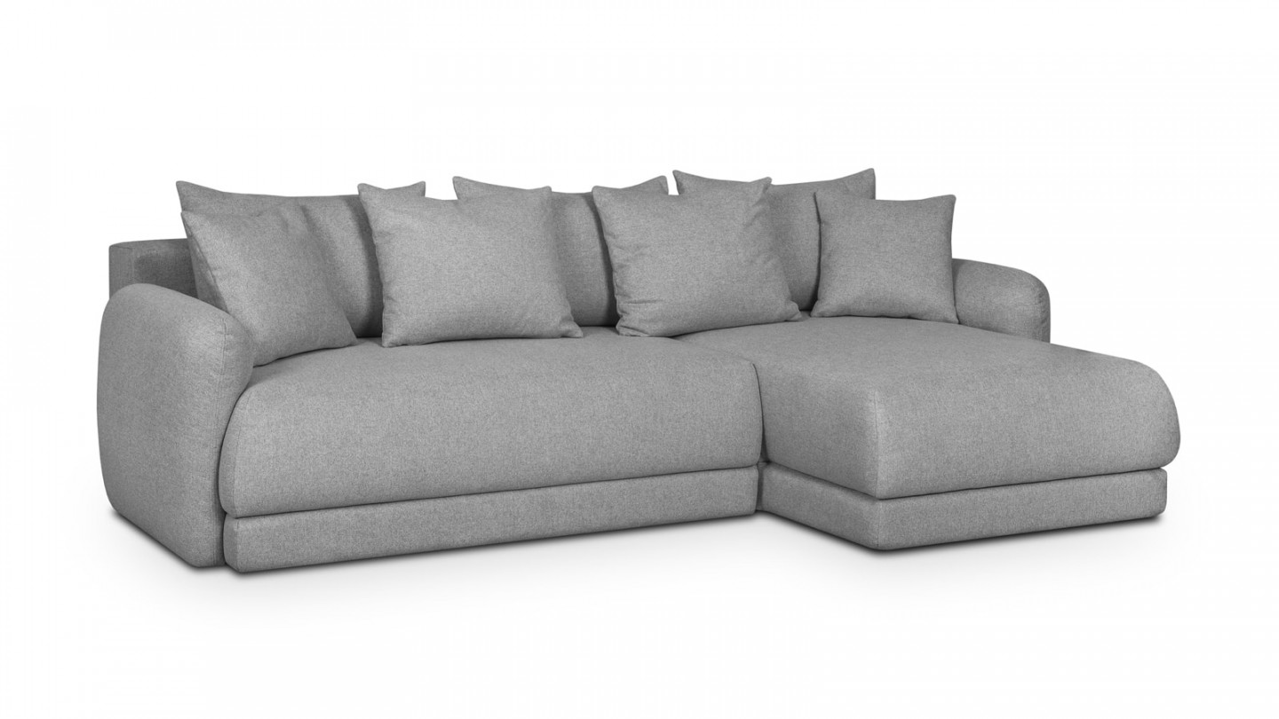 Canapé d'angle droit 5 places convertible avec coffre de rangement en tissu gris chiné - Giulia