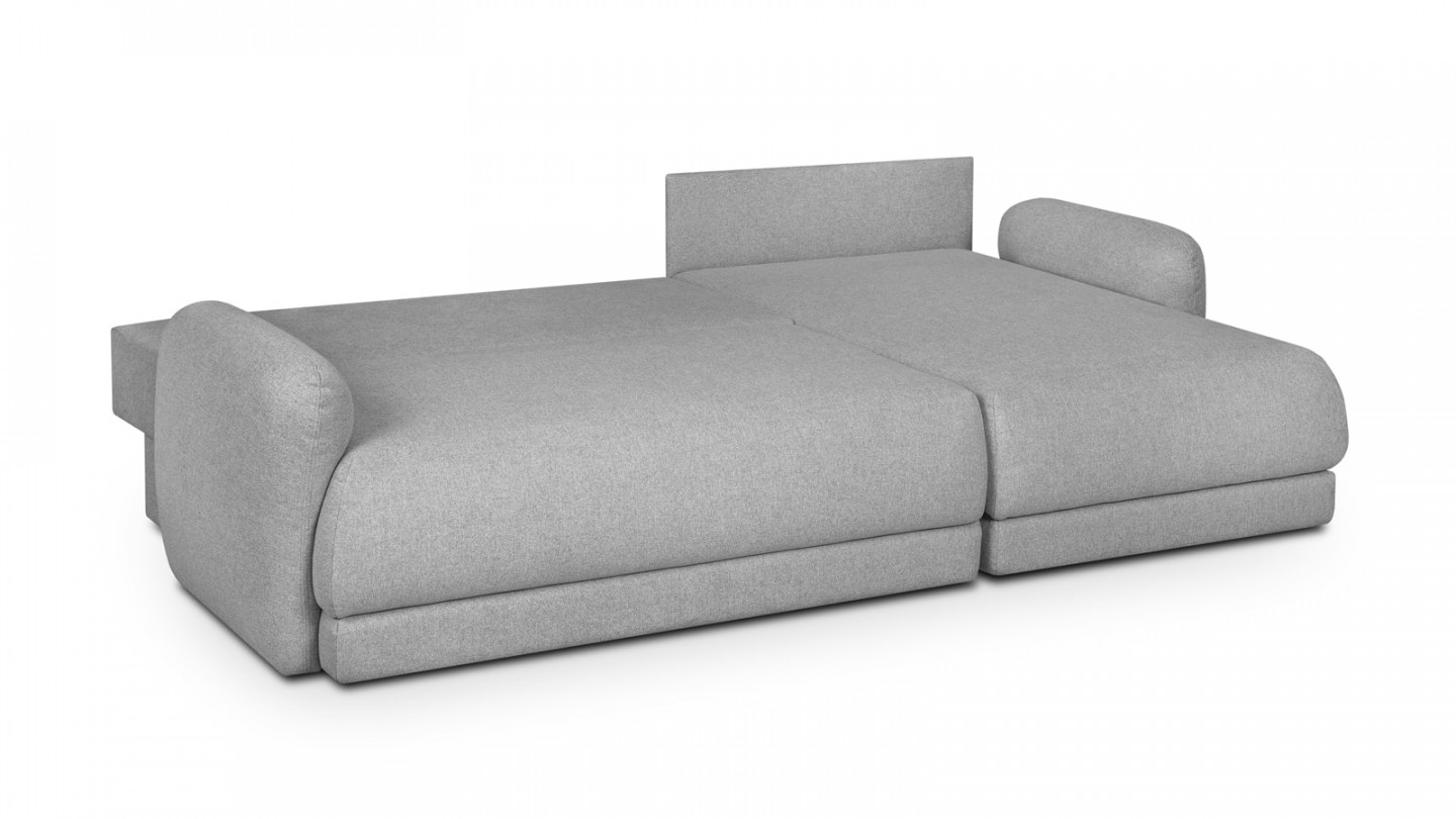 Canapé d'angle droit 5 places convertible avec coffre de rangement en tissu gris chiné - Giulia