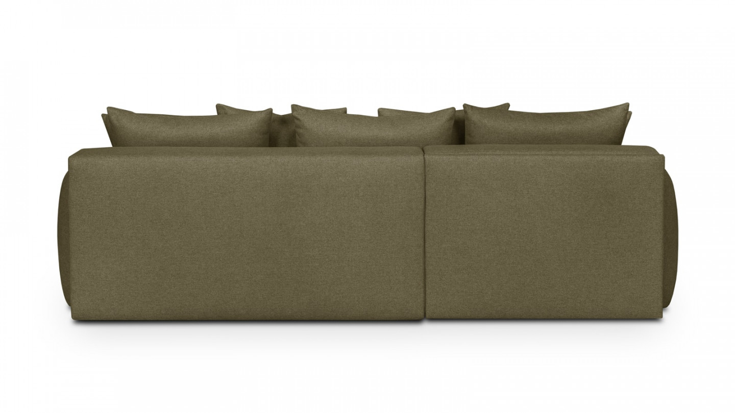 Canapé d'angle gauche 5 places convertible avec coffre de rangement en tissu vert olive - Giulia