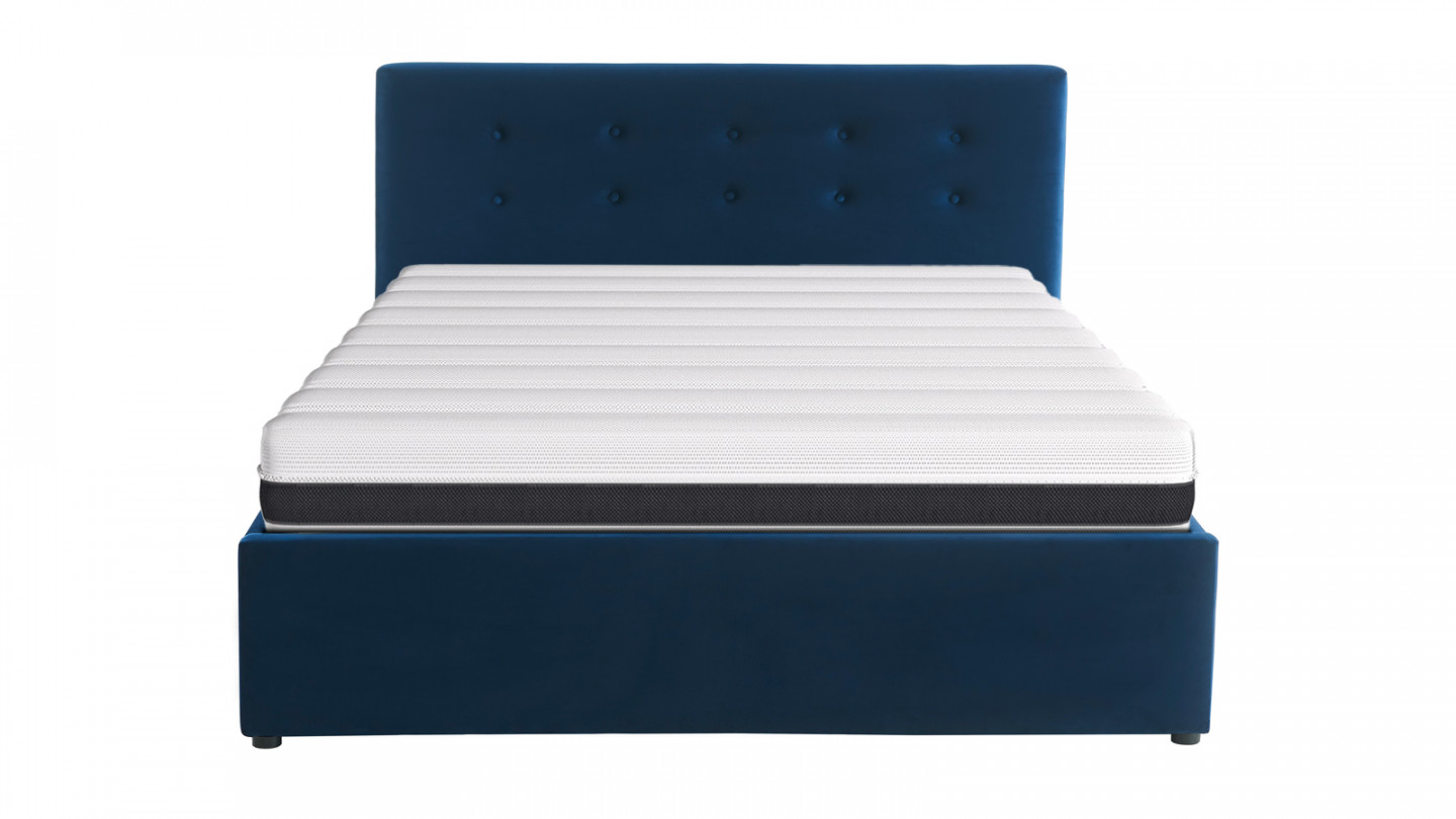 Ensemble lit coffre Tina en velours foncé 140x190cm + Matelas à ressorts ensachés Hygiospring 19 cm