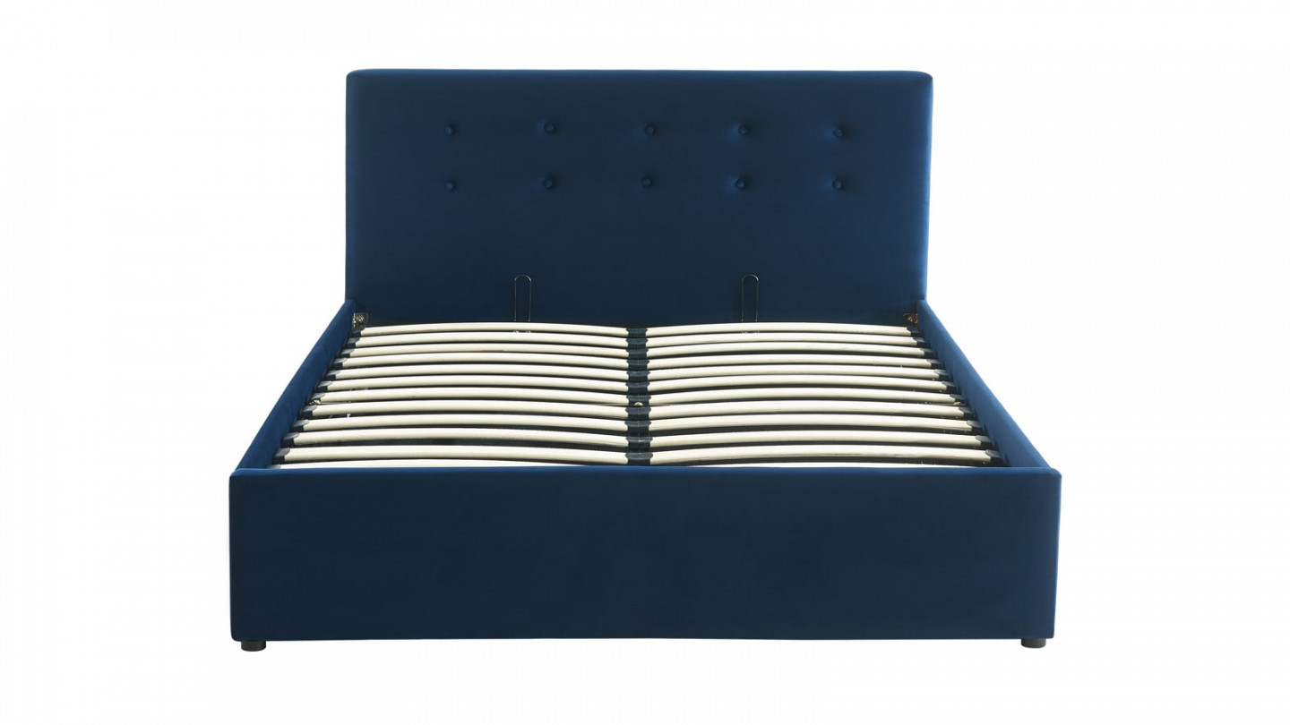 Ensemble lit coffre Tina en velours foncé 140x190cm + Matelas à ressorts ensachés Hygiospring 19 cm