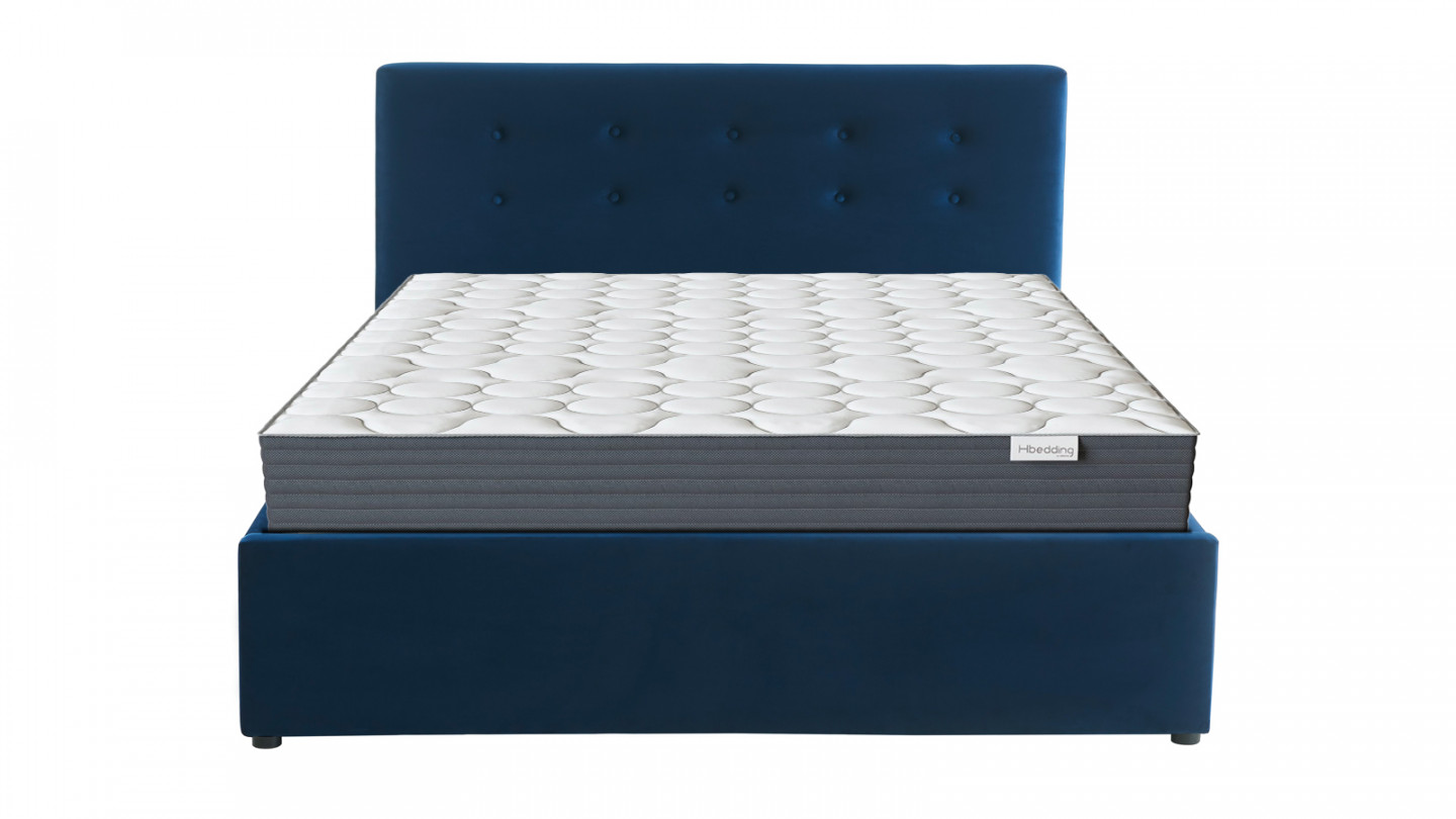 Ensemble lit coffre Tina en velours foncé 140x190cm + Matelas à ressorts ensachés Spring Plus 22 cm