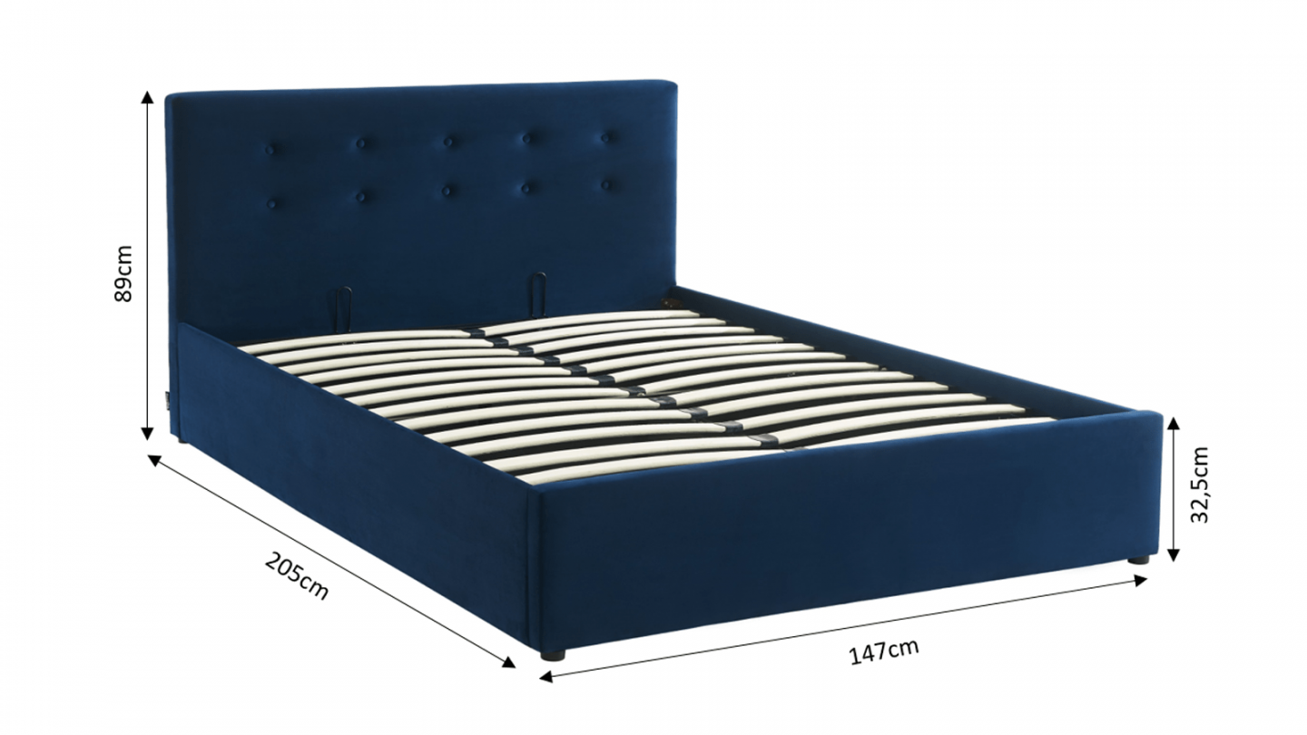 Ensemble lit coffre Tina en velours foncé 140x190cm + Matelas mousse Clean Confort 19cm