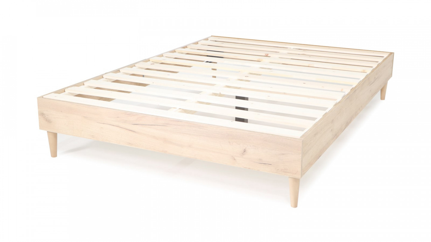 Ensemble lit Paco effet chêne 160x200 + Matelas à mémoire de forme Mémo luxe 25 cm