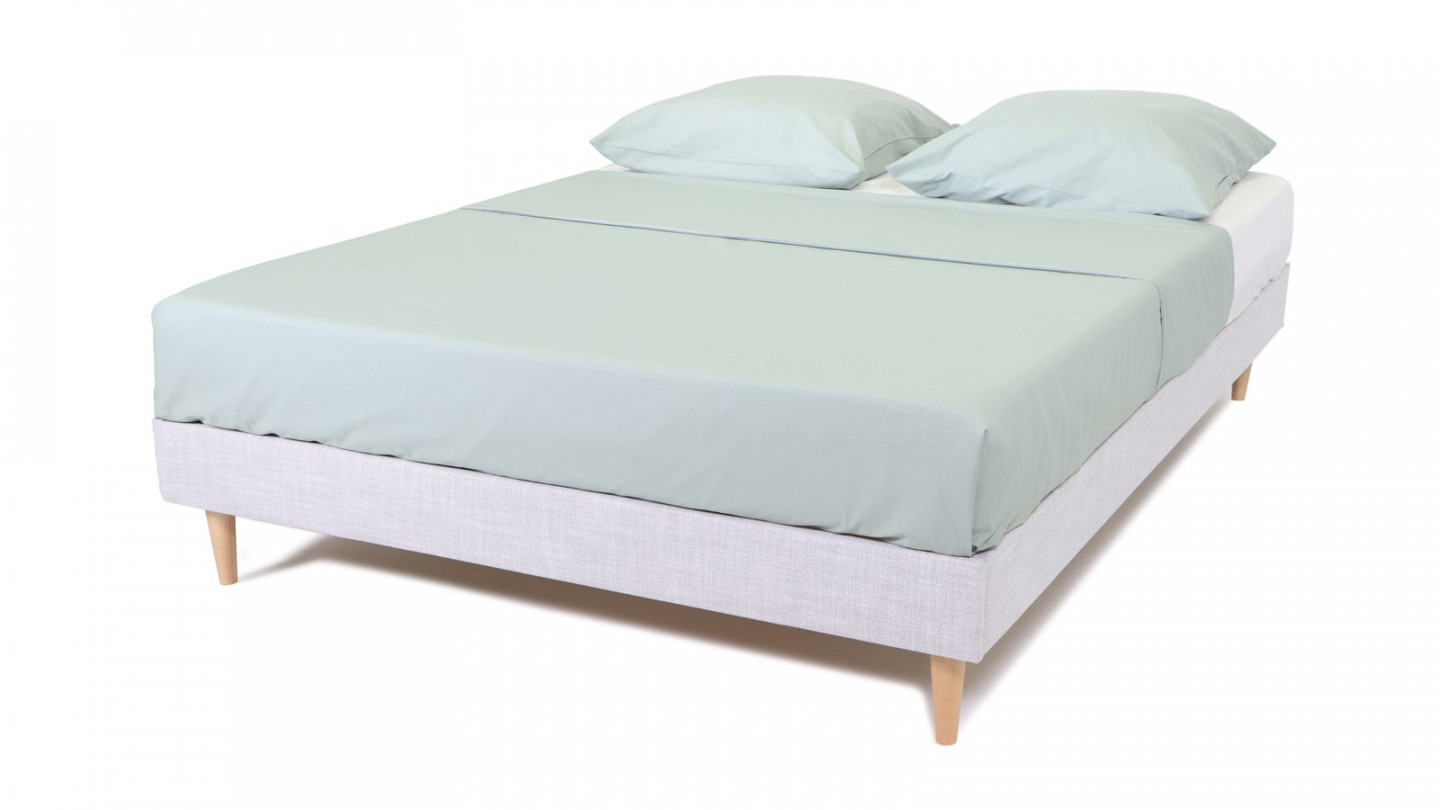 Ensemble Lit Dina en tissu gris clair 160x200 cm +Matelas mousse Clean Confort 19 cm