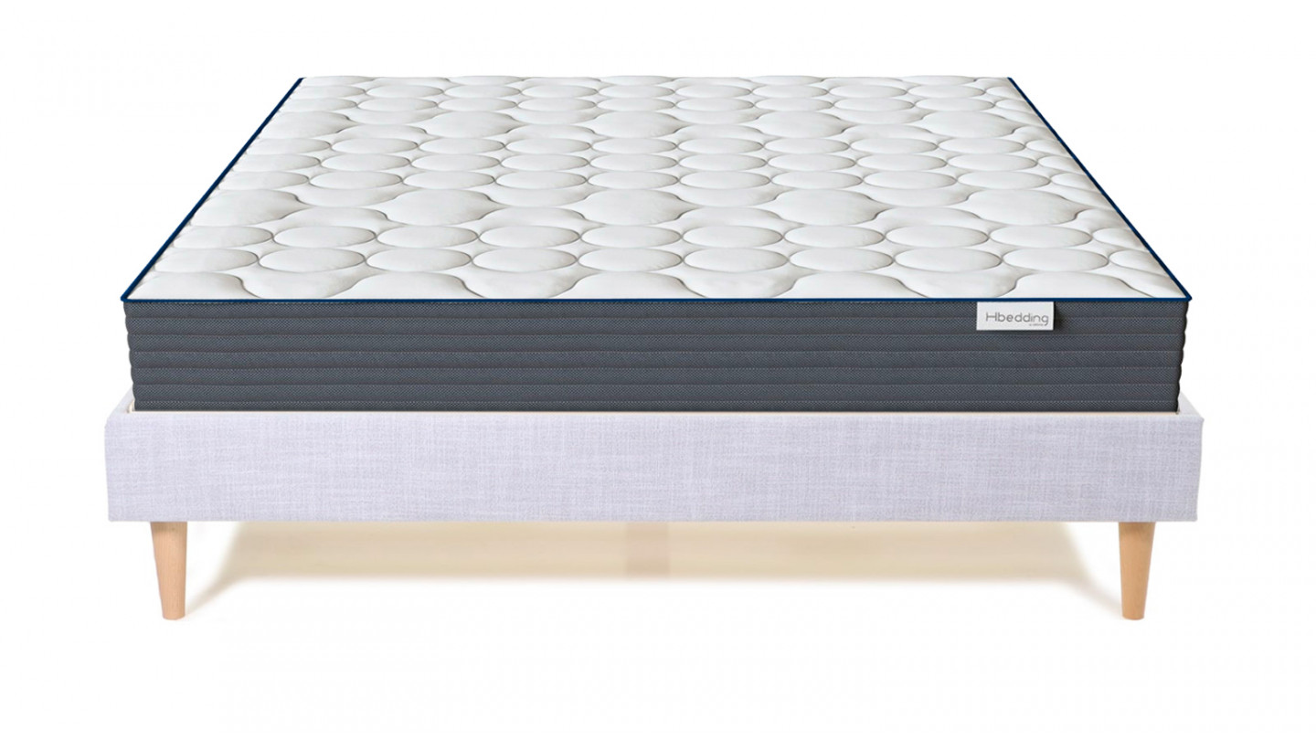 Ensemble Lit Dina en tissu gris clair 160x200 cm + Matelas à mémoire de forme Mémo HR 22cm