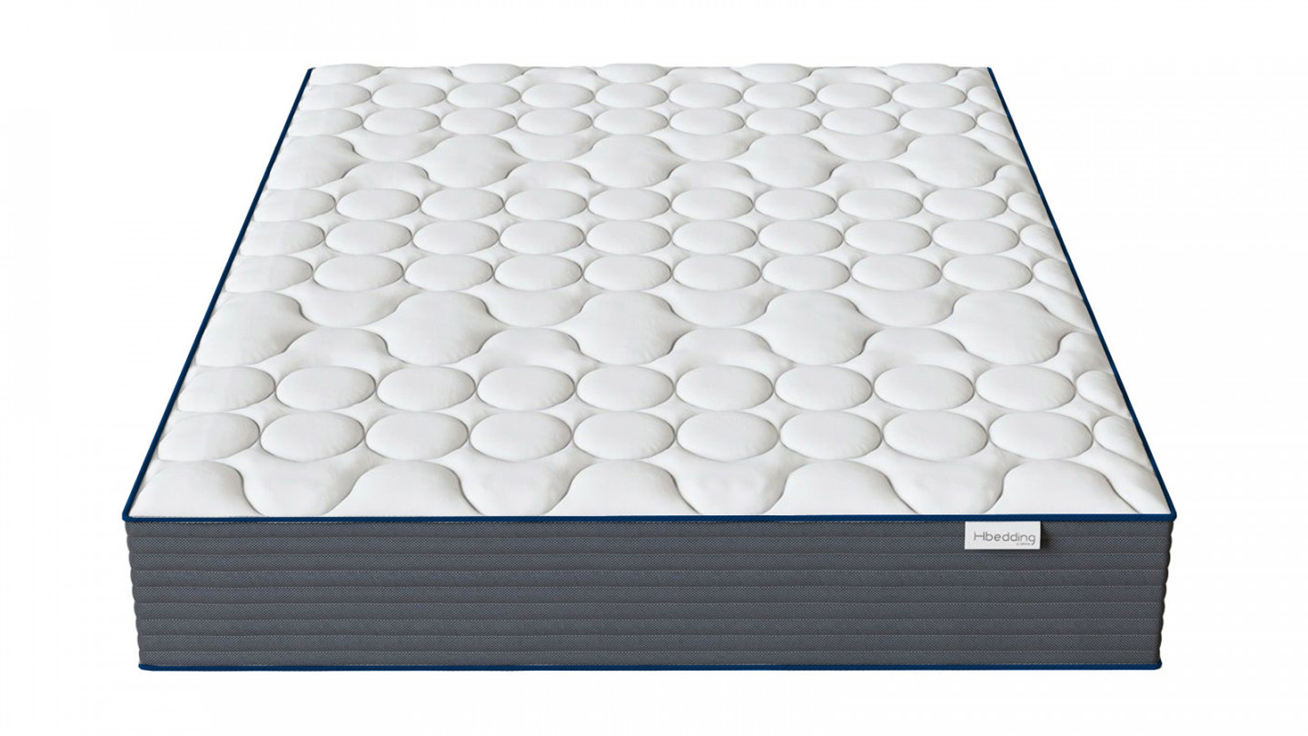 Lit Enzo 140x190 en tissu gris clair + Matelas à mémoire de forme Mémo HR 22cm