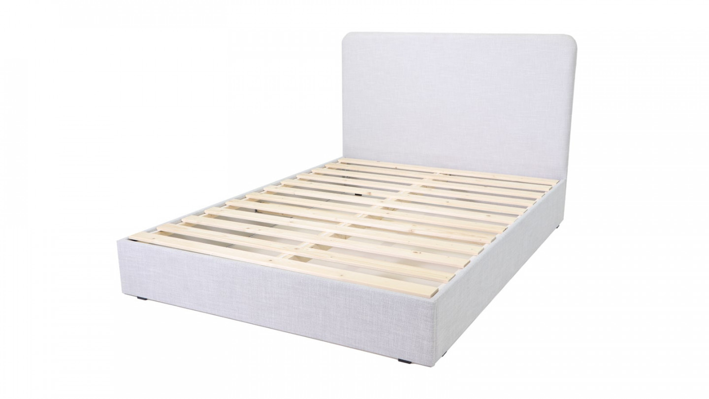 Lit Enzo 140x190 en tissu gris clair + Matelas à mémoire de forme Mémo HR 22cm