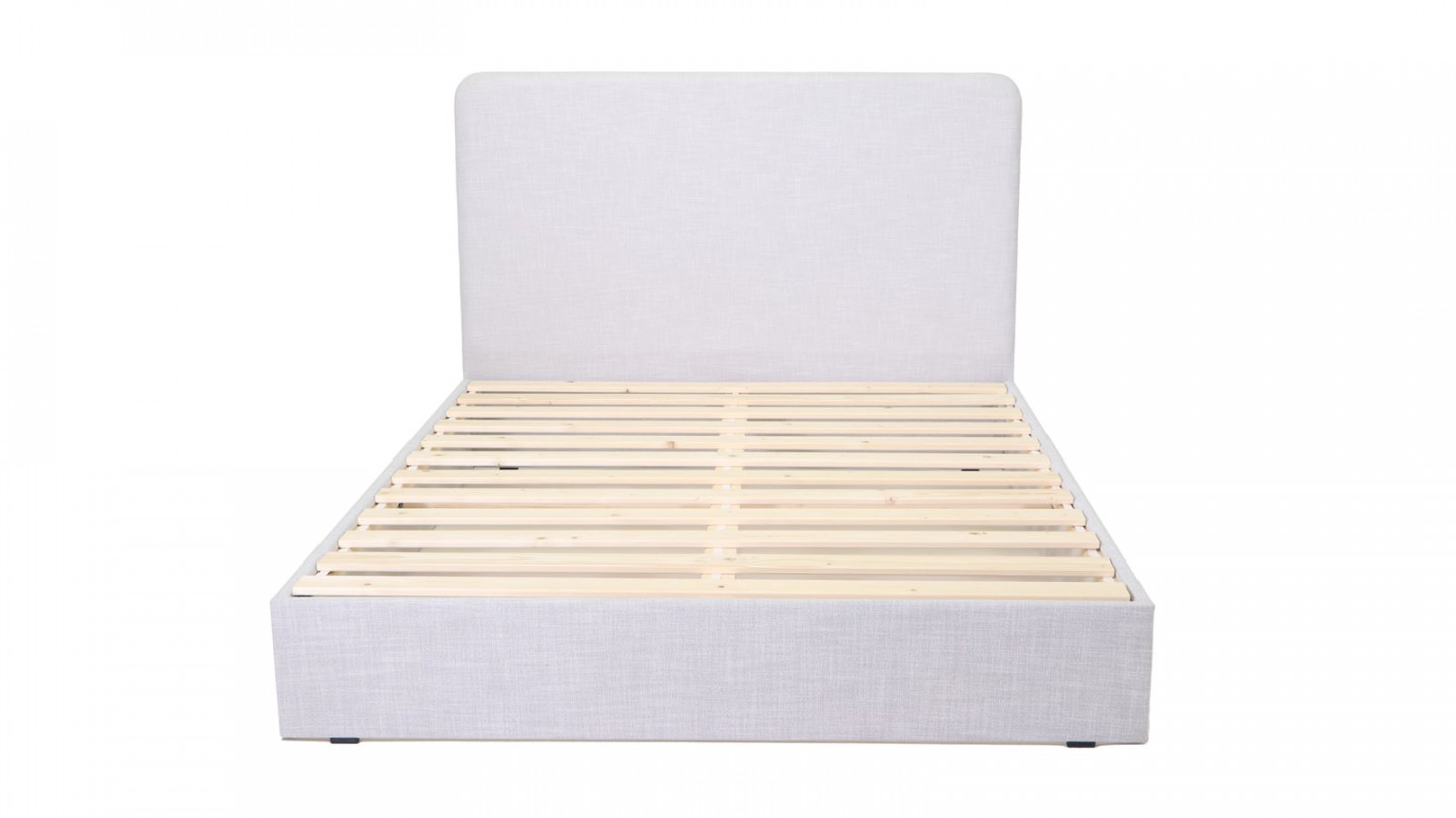 Lit Enzo 140x190 en tissu gris clair + Matelas à mémoire de forme Mémo HR 22cm