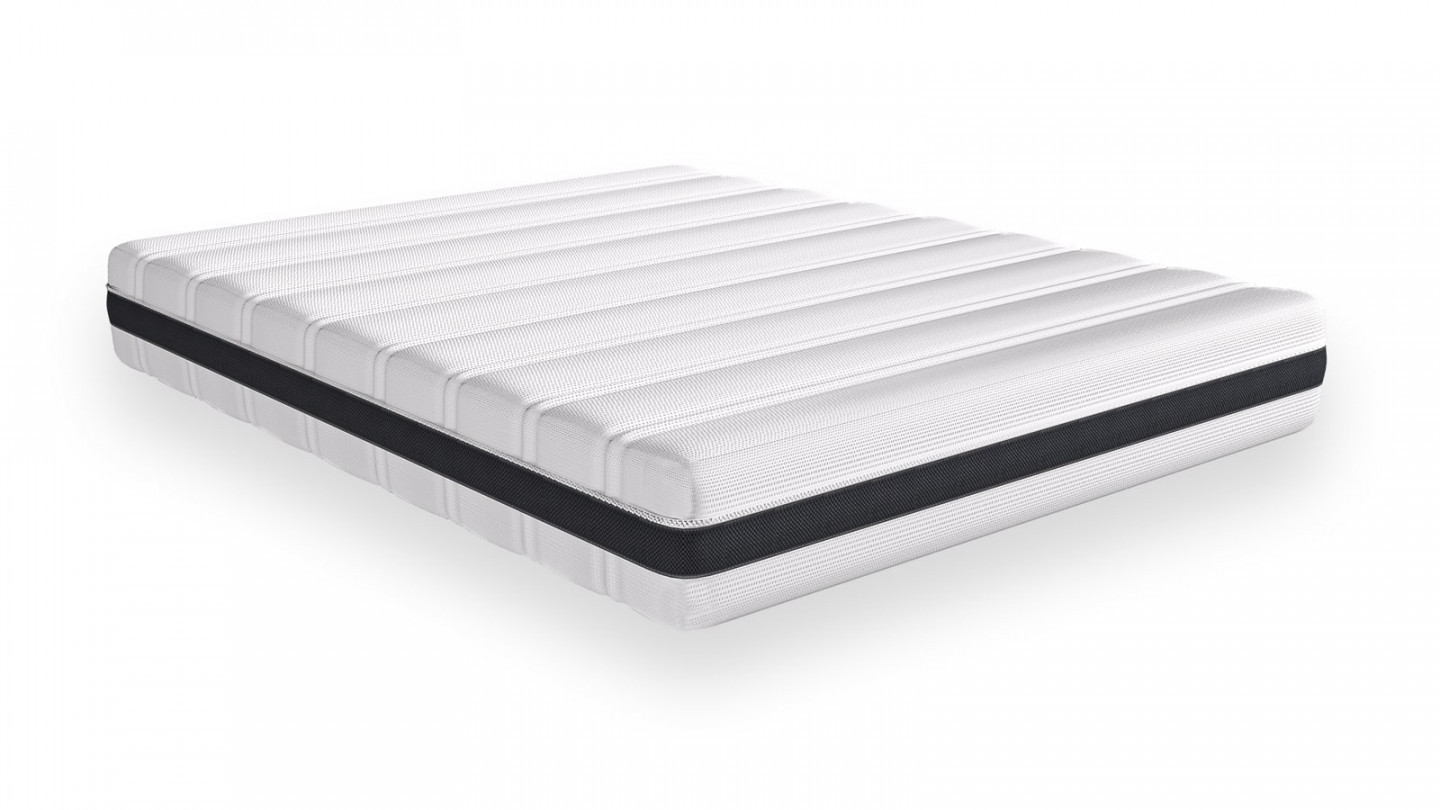 Lit Enzo 140x190 en tissu gris clair + Matelas à ressorts ensachés Hygiospring 19 cm