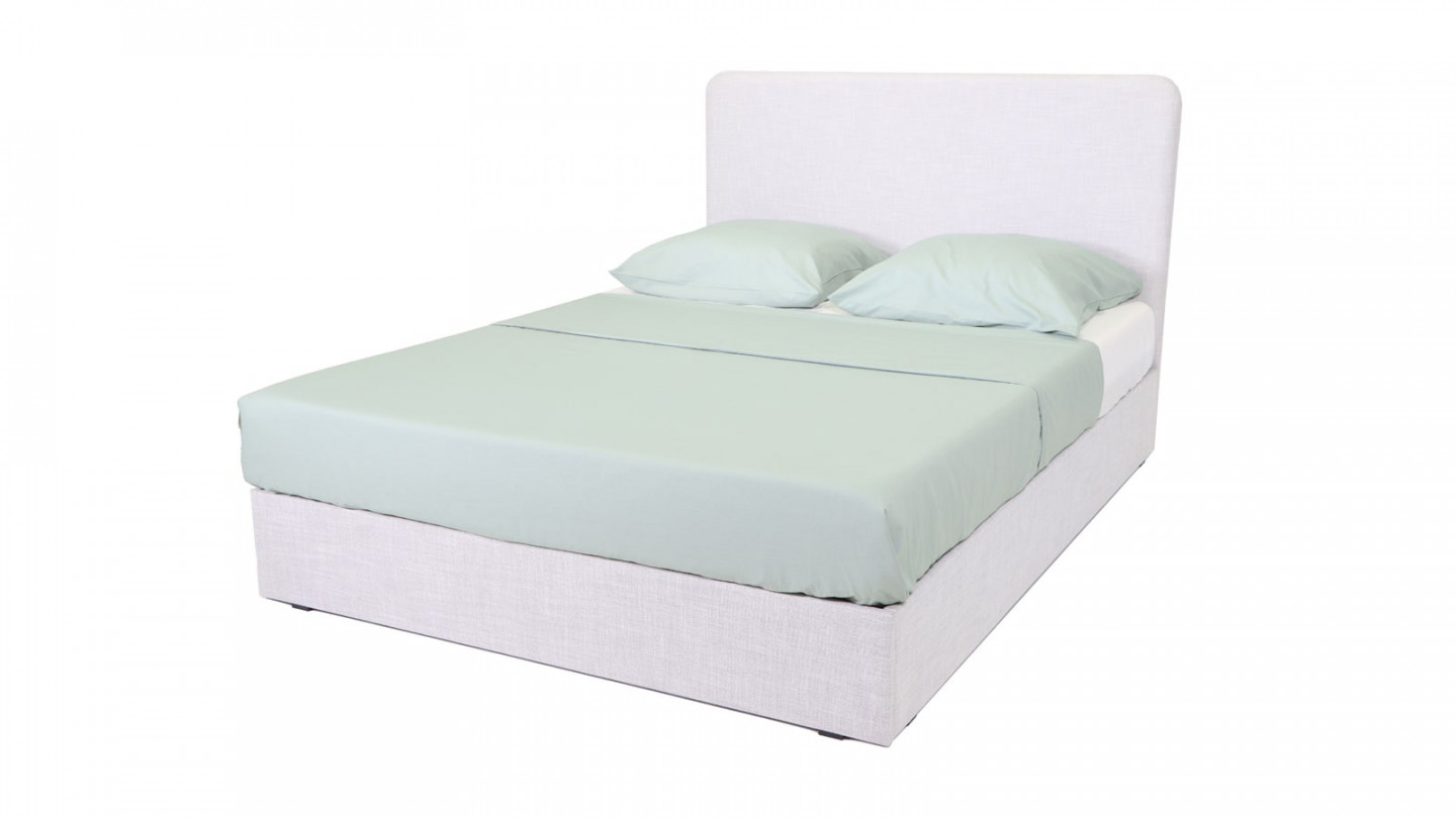 Lit Enzo 140x190 en tissu gris clair + Matelas mousse Clean Confort 19 cm