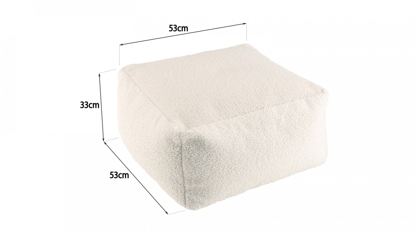 Pouf carré 53x53cm tissu bouclette écru - Albane