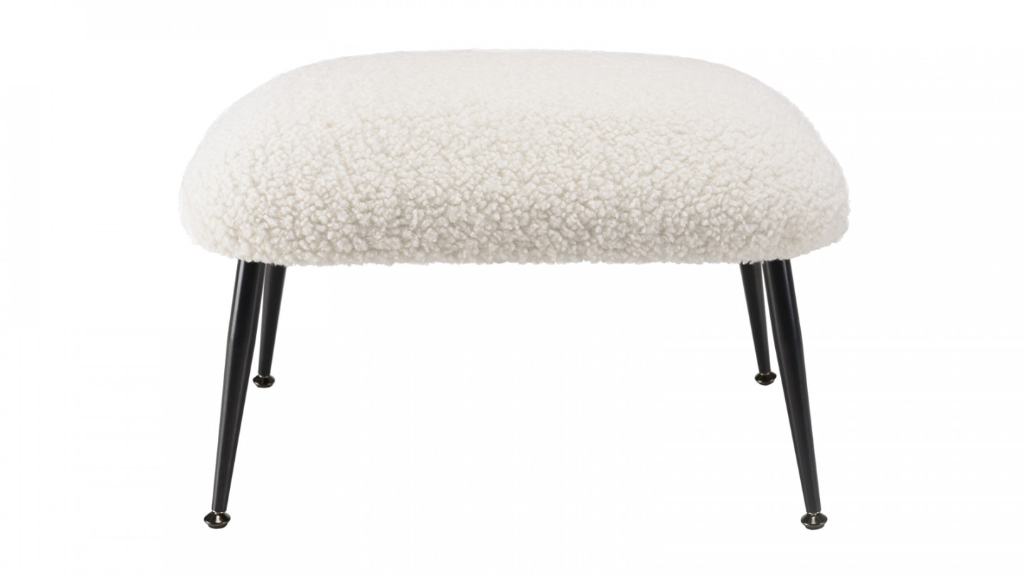 Tabouret cosy tissu bouclette écru pieds métal noir - Albane