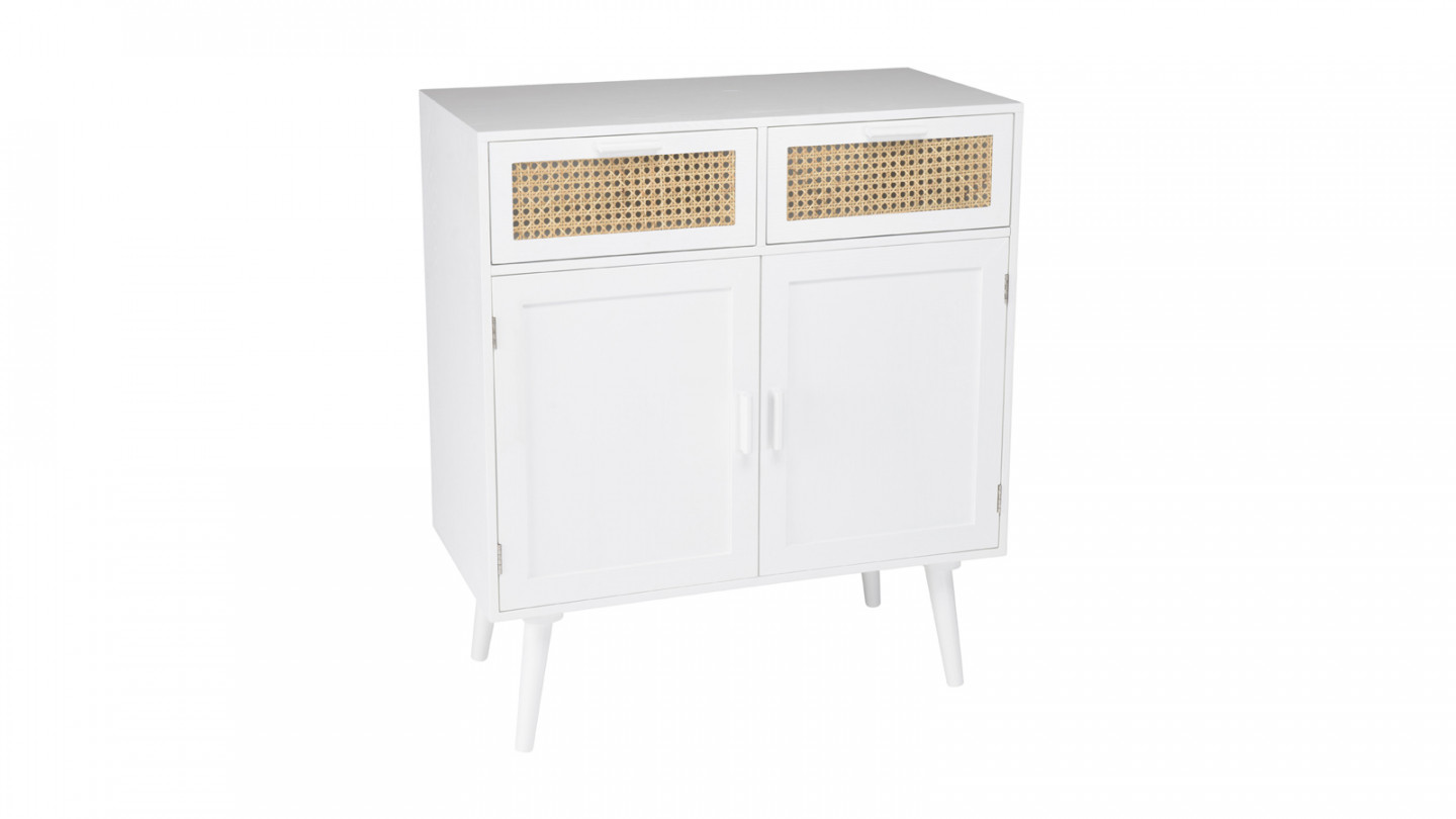 Buffet blanc 2 portes 2 tiroirs cannage naturel - Sandro