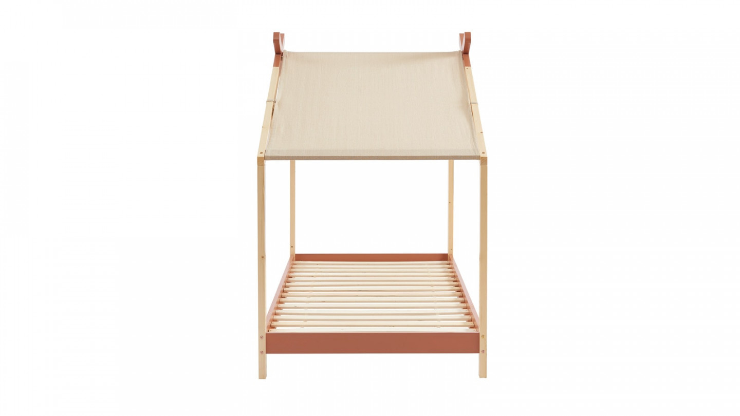 Lit cabane 90x190 en pin massif terracotta avec sommier - Charly