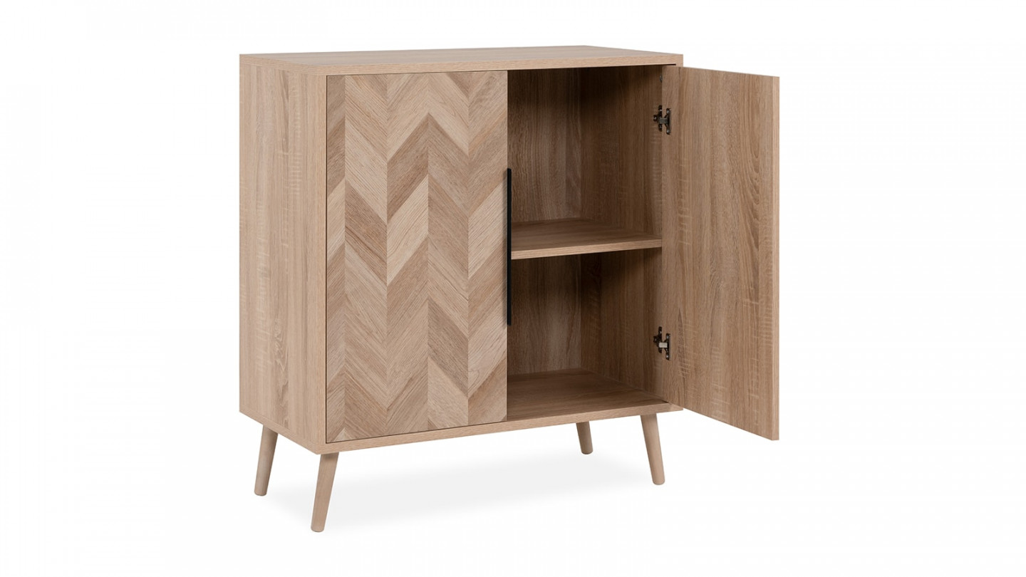 Buffet 2 portes effet chêne à chevrons 80 cm - Léa