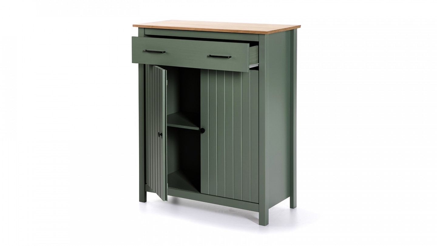 Buffet 2 portes 1 tiroir bois ciré / vert 90 cm - Ida