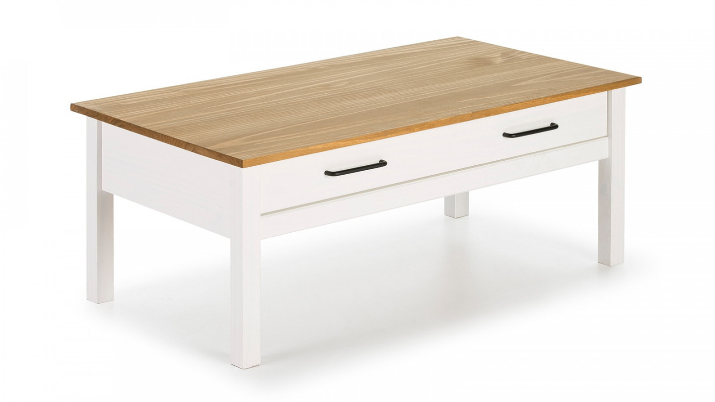 Table basse 1 tiroir effet bois ciré / blanc 100 cm - Ida