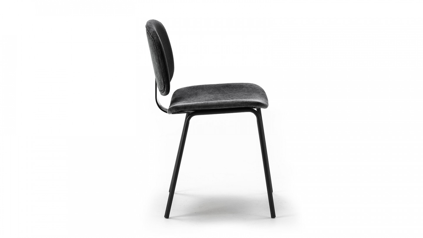 Lot de 2 chaises en velours côtelé noir piètement noir - Liv