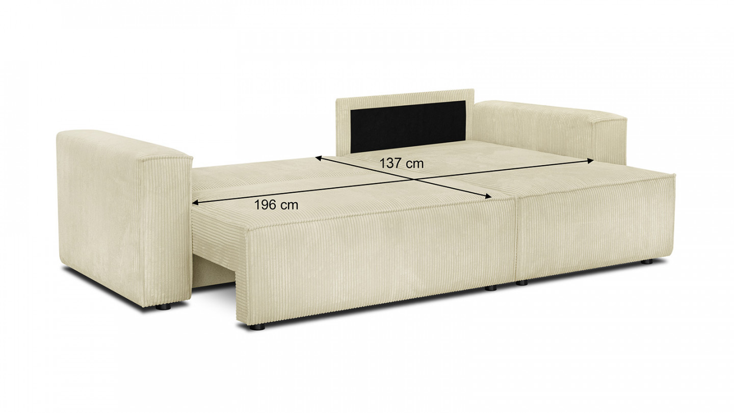 Canapé d'angle convertible réversible 4 places avec coffre de rangement en velours côtelé beige - Livia