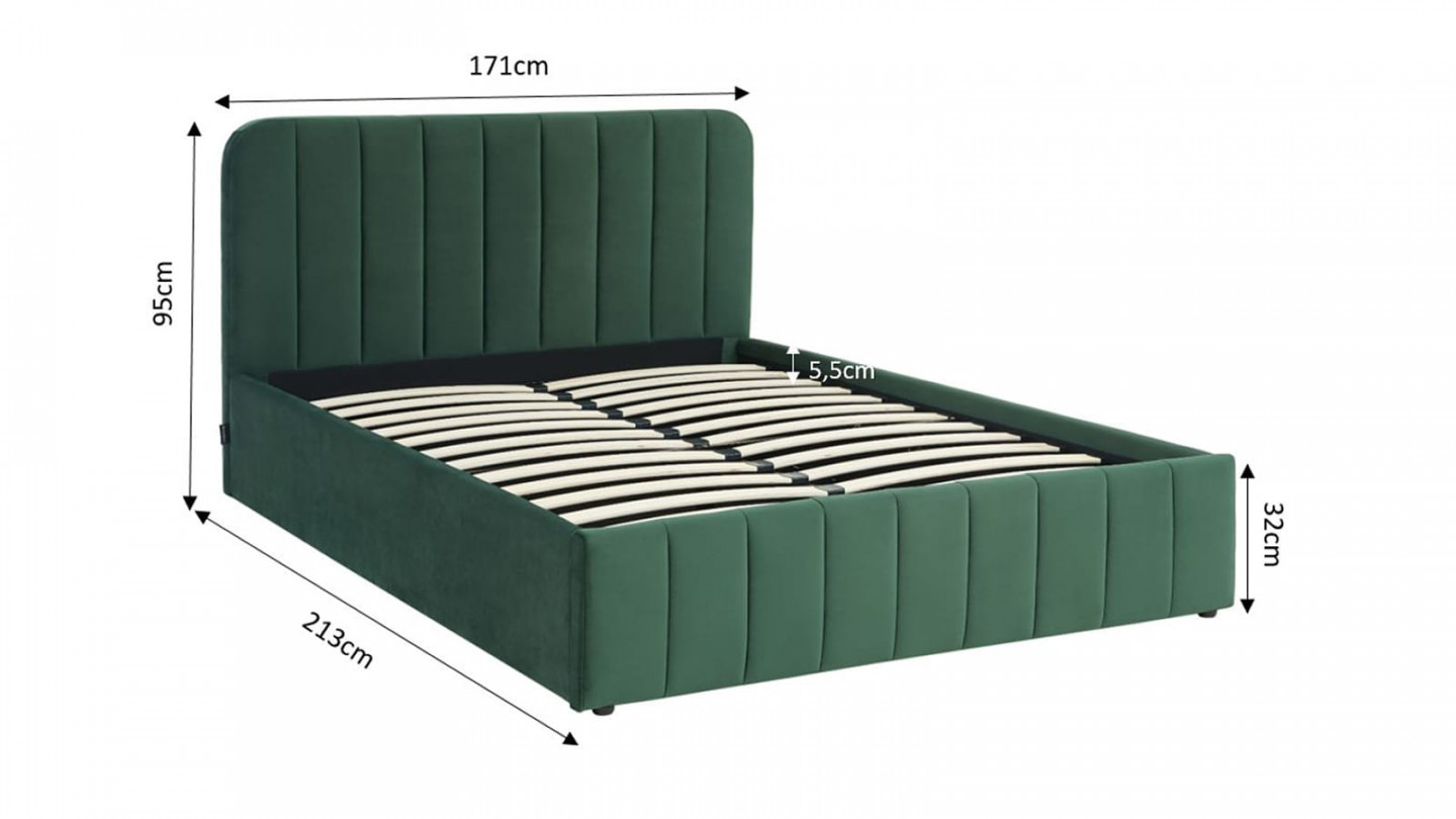 Lit coffre adulte AVA 160x200 - Velours vert