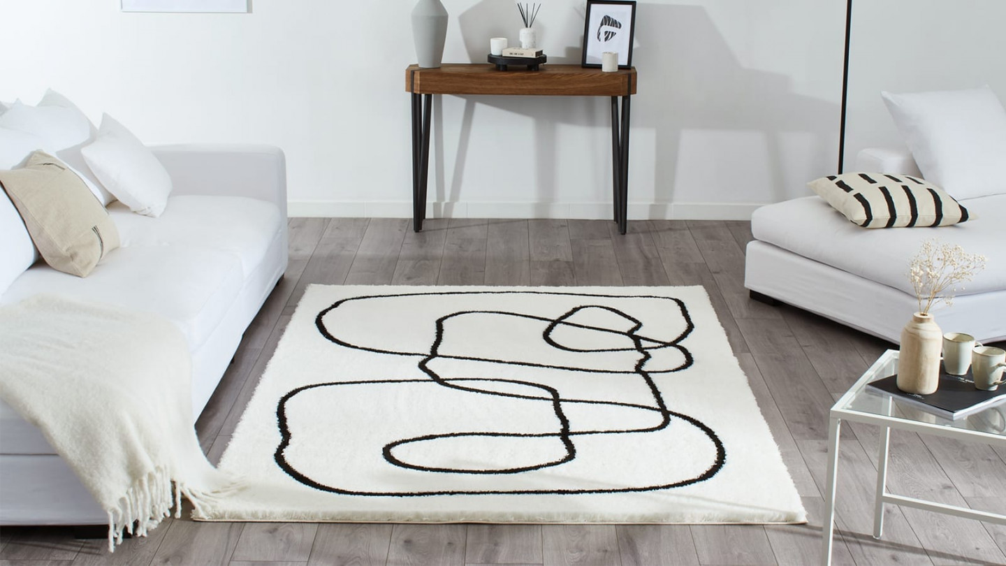 Tapis poils longs blanc et noir 160x230 - Blanka