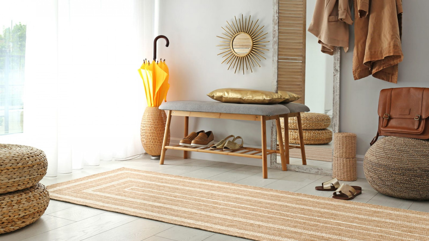 Tapis aspect Jute naturel avec motifs blanc 80x300 - Gaia