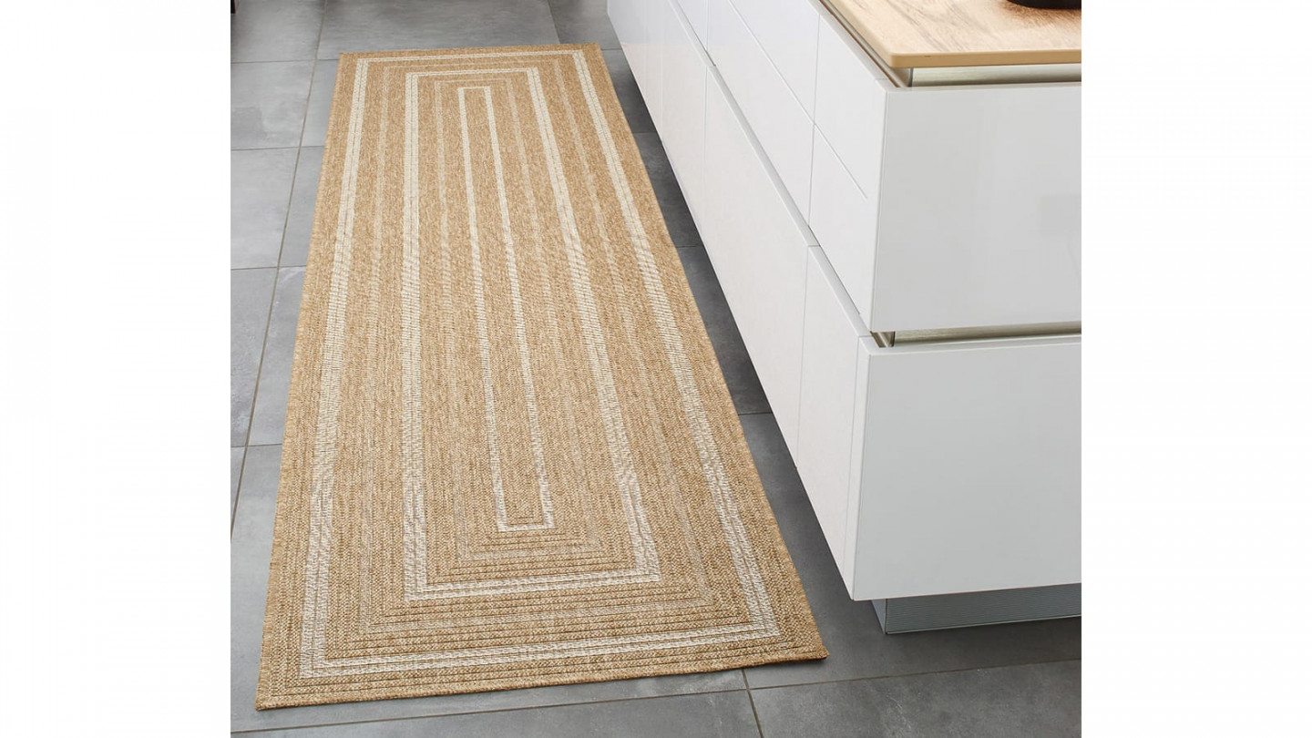 Tapis aspect Jute naturel avec motifs blanc 80x300 - Gaia