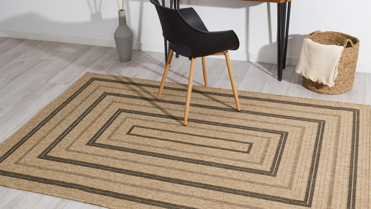 Tapis aspect Jute naturel avec motifs noir 160x230 - Gaia