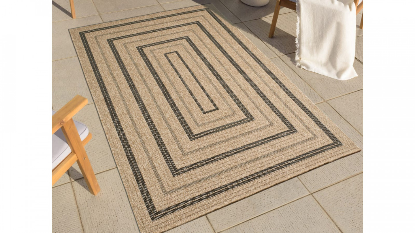 Tapis aspect Jute naturel avec motifs noir 200x290 - Gaia