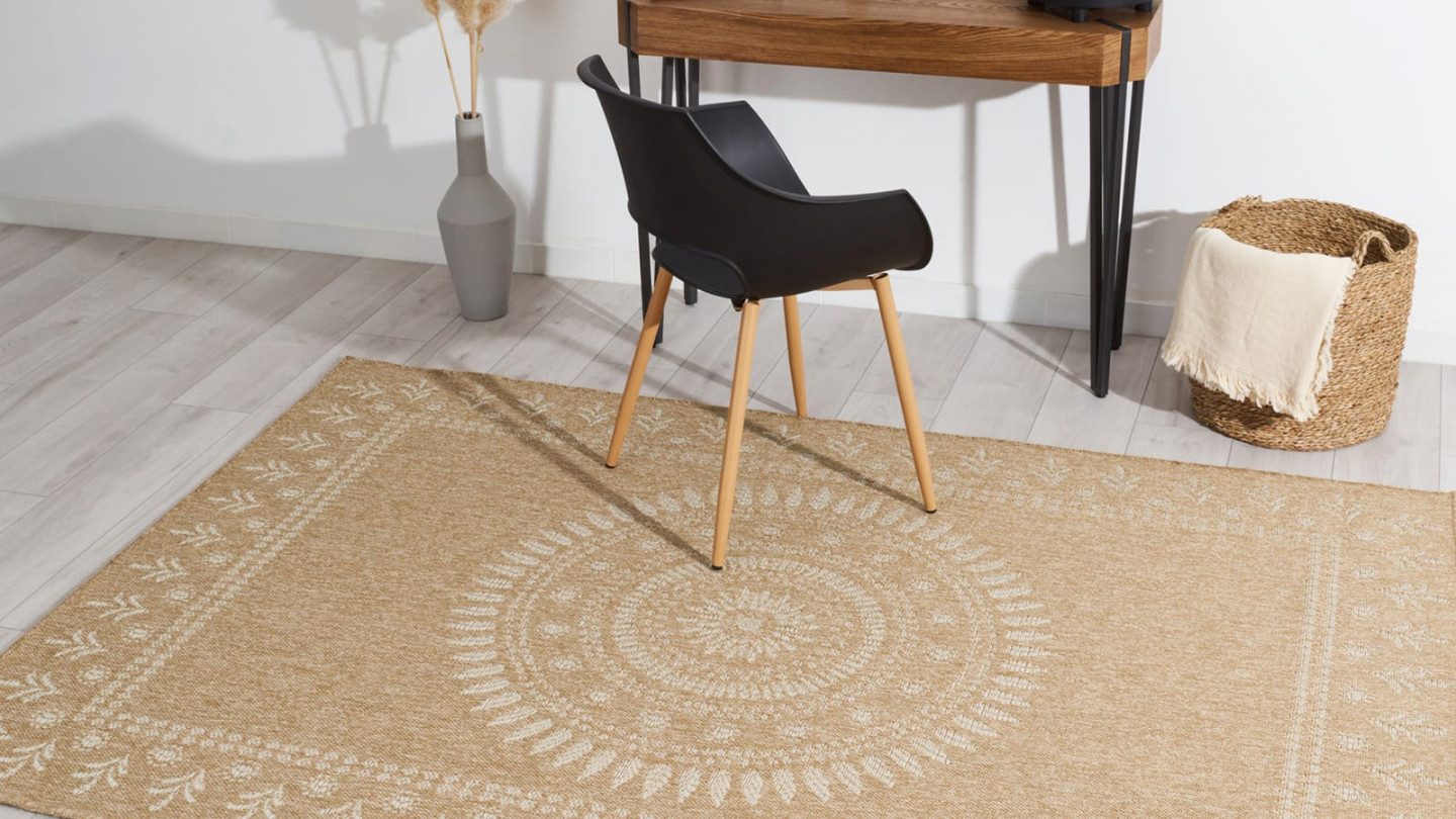 Tapis aspect Jute naturel avec motif blanc 160x230 - Isaura