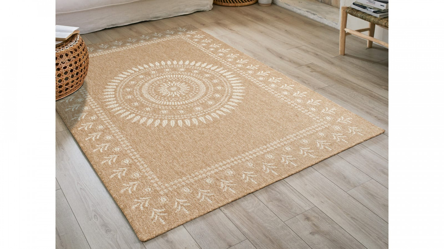 Tapis aspect Jute naturel avec motif blanc 160x230 - Isaura