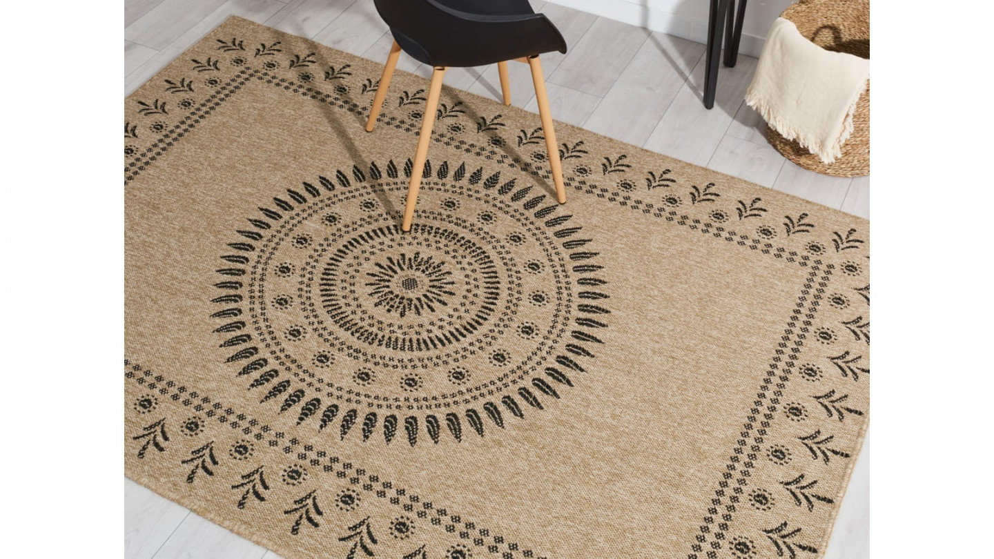 Tapis aspect Jute naturel avec motifs noir 160x230 - Isaura