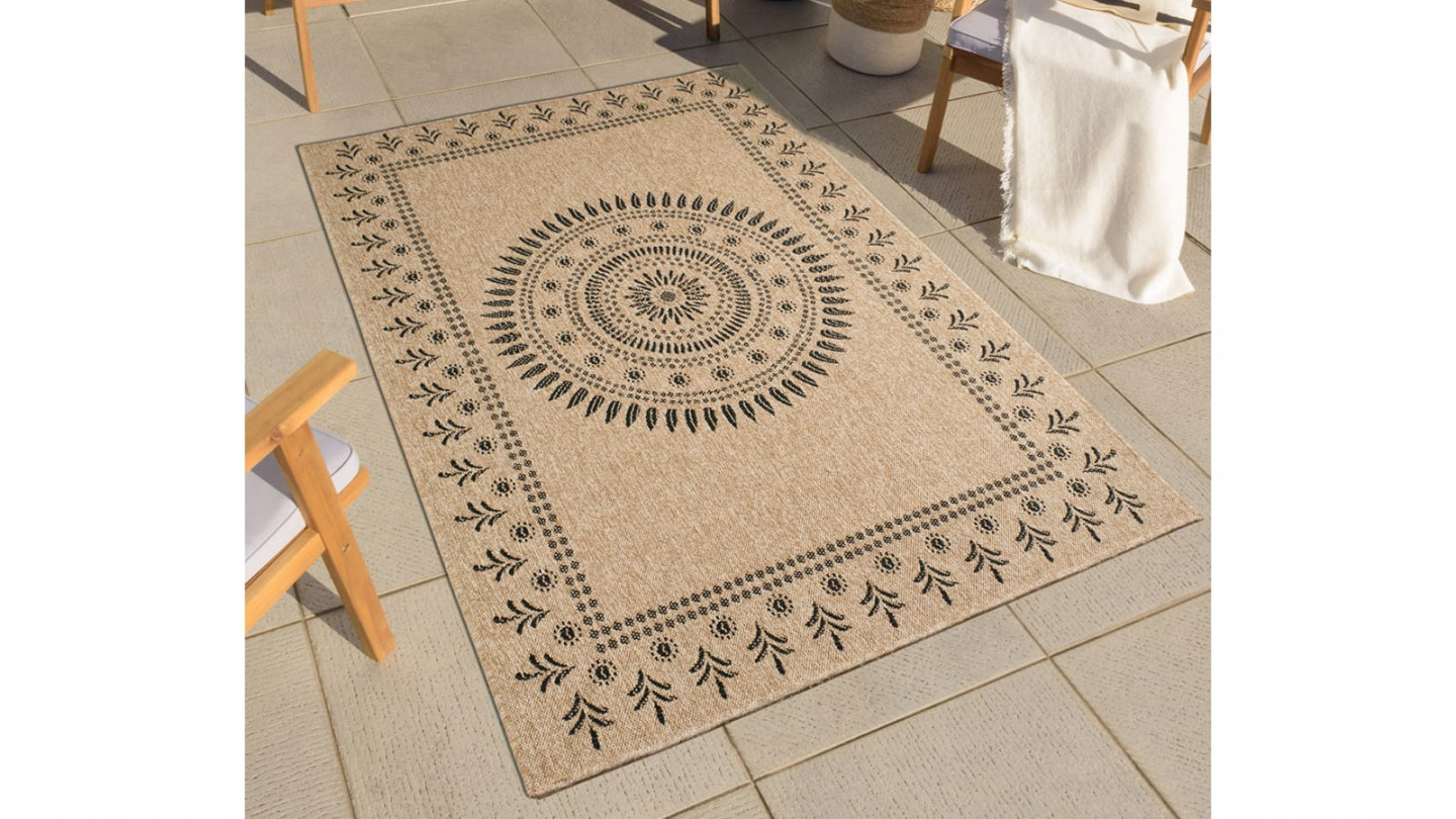 Tapis aspect Jute naturel avec motifs noir 160x230 - Isaura