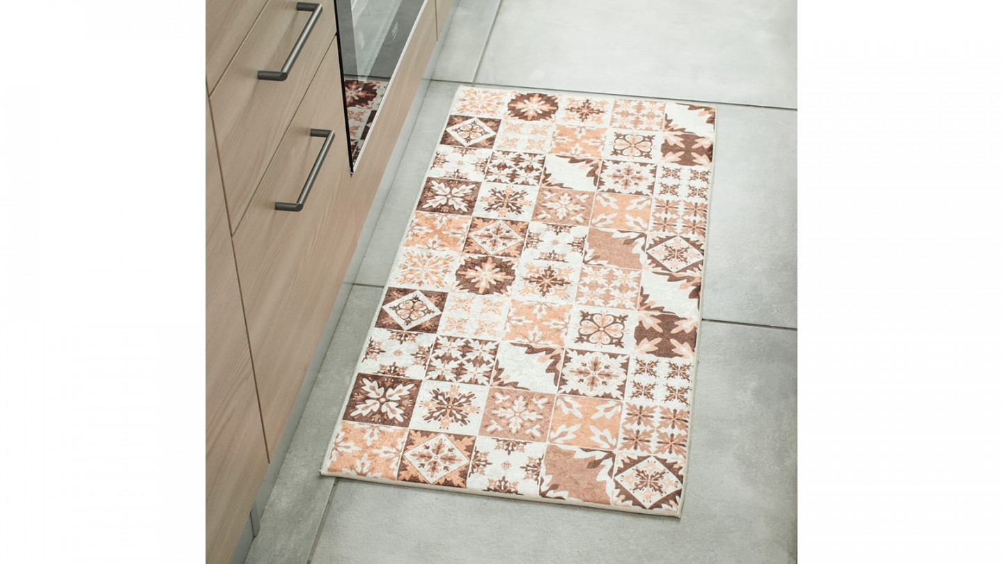 Tapis de cuisine carreaux de ciment Orange 50x100 - Mérida