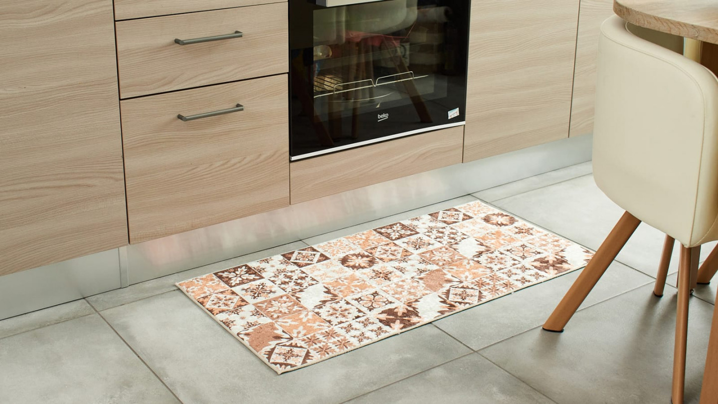 Tapis de cuisine carreaux de ciment Orange 50x100 - Mérida