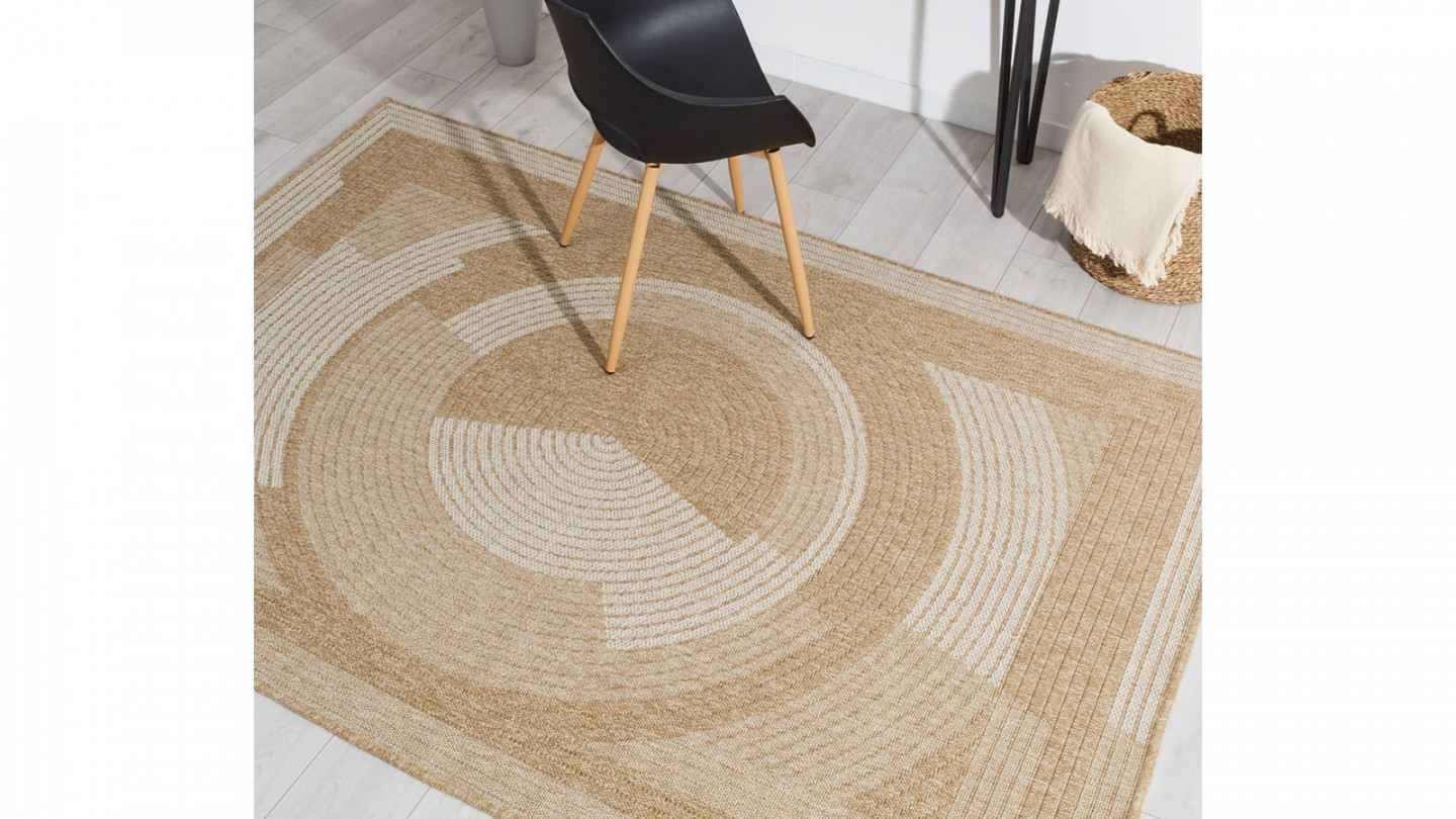 Tapis aspect Jute naturel avec motif blanc 160x230 - Noa