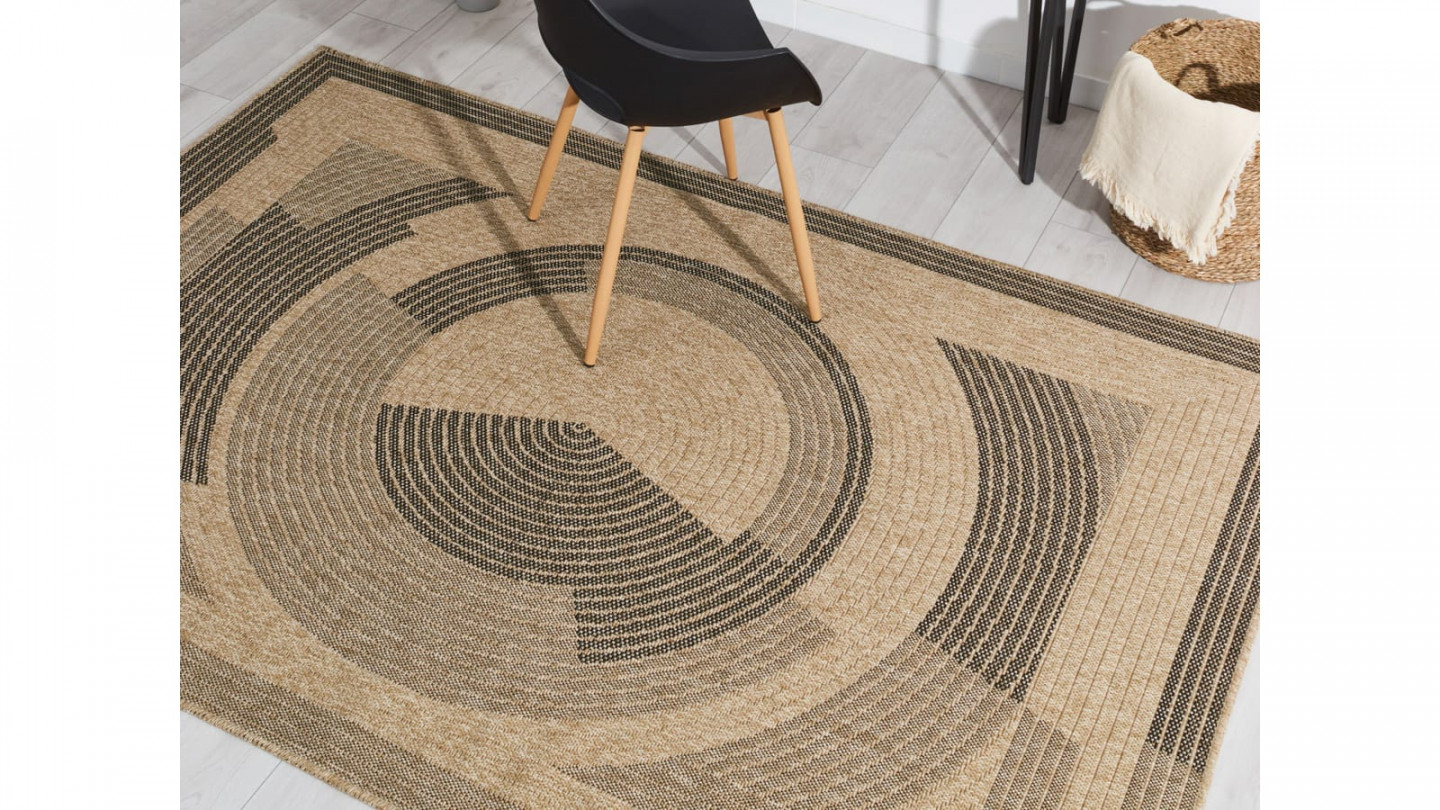 Tapis aspect Jute naturel avec motifs noir 160x230 - Noa