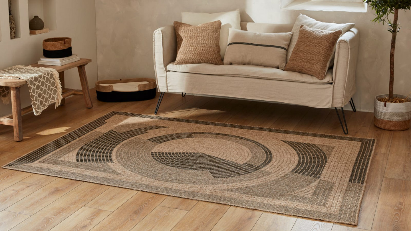 Tapis aspect Jute naturel avec motifs noir 200x290 - Noa