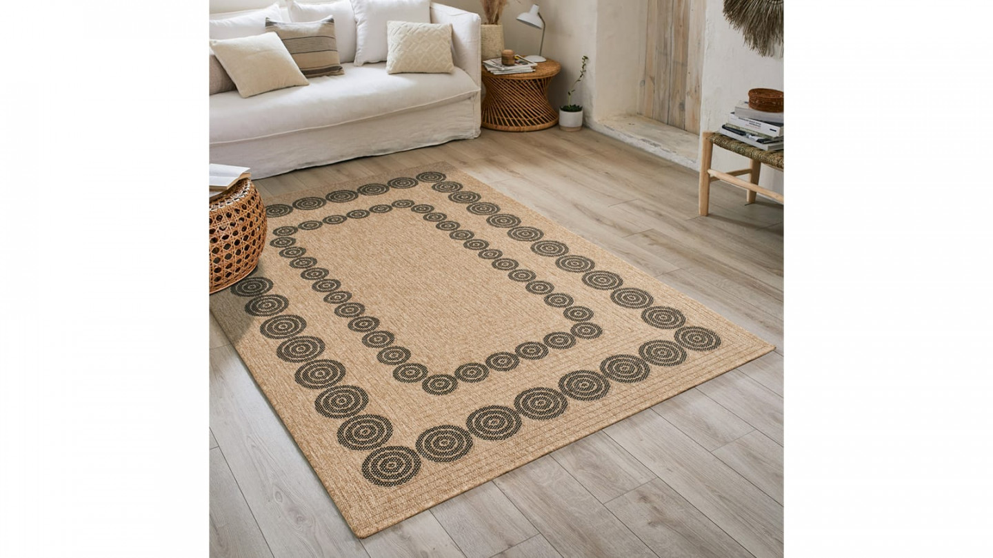 Tapis aspect Jute naturel avec motifs noir 160x230 - Tullia