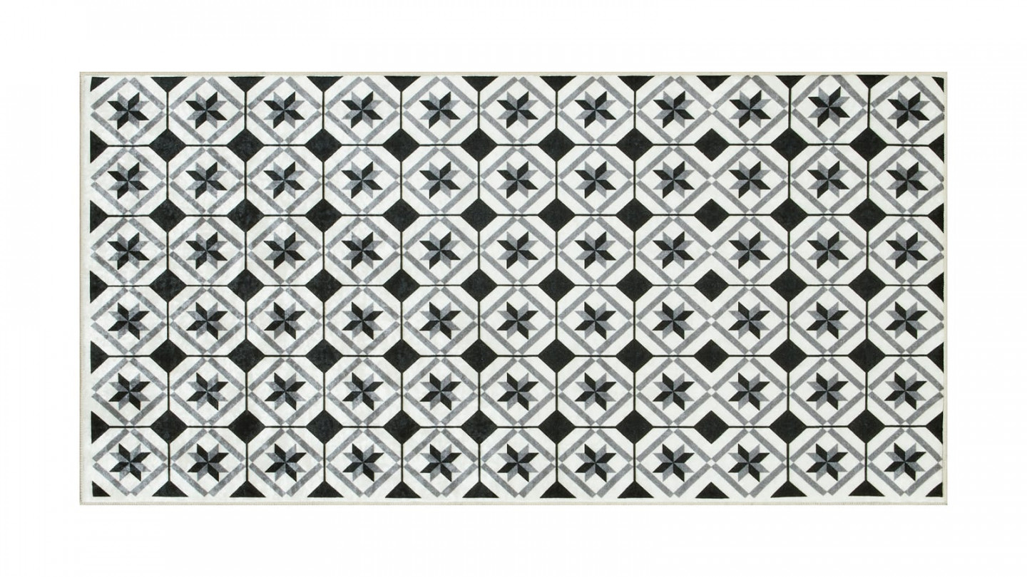 Tapis de cuisine carreaux de ciment Noir 50x100 - Uvita