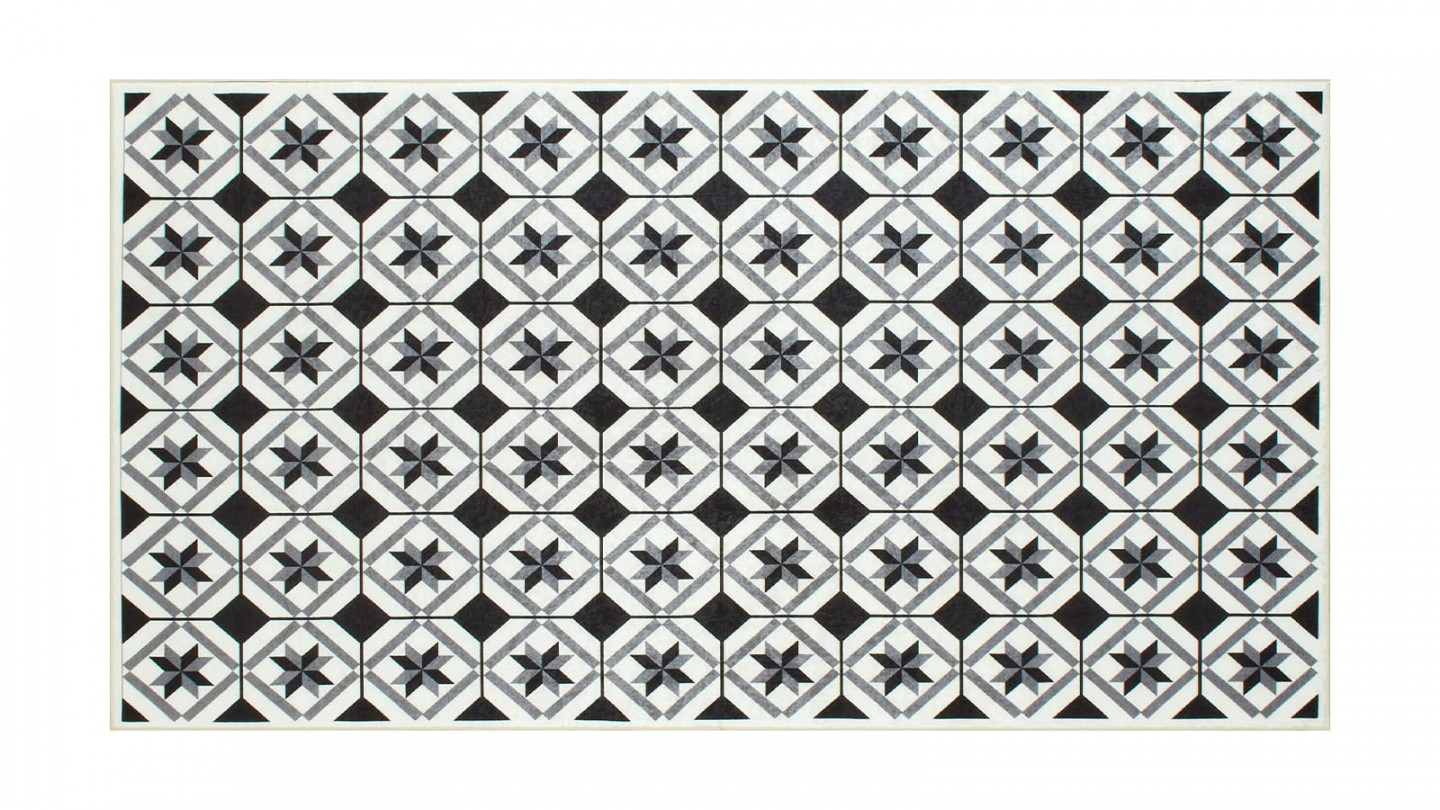 Tapis de cuisine carreaux de ciment Noir 80x150 - Uvita