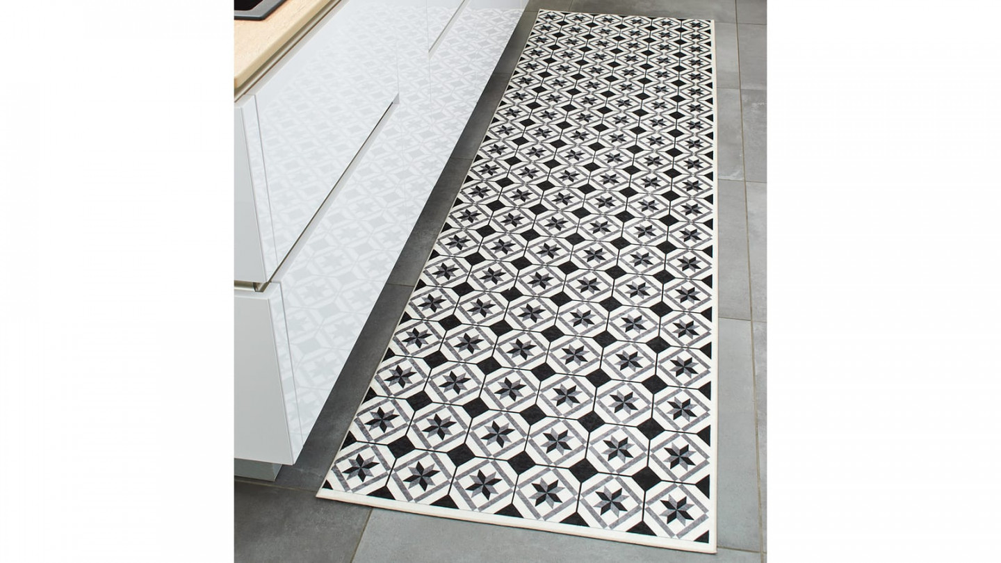 Tapis de cuisine carreaux de ciment Noir 80x300 - Uvita