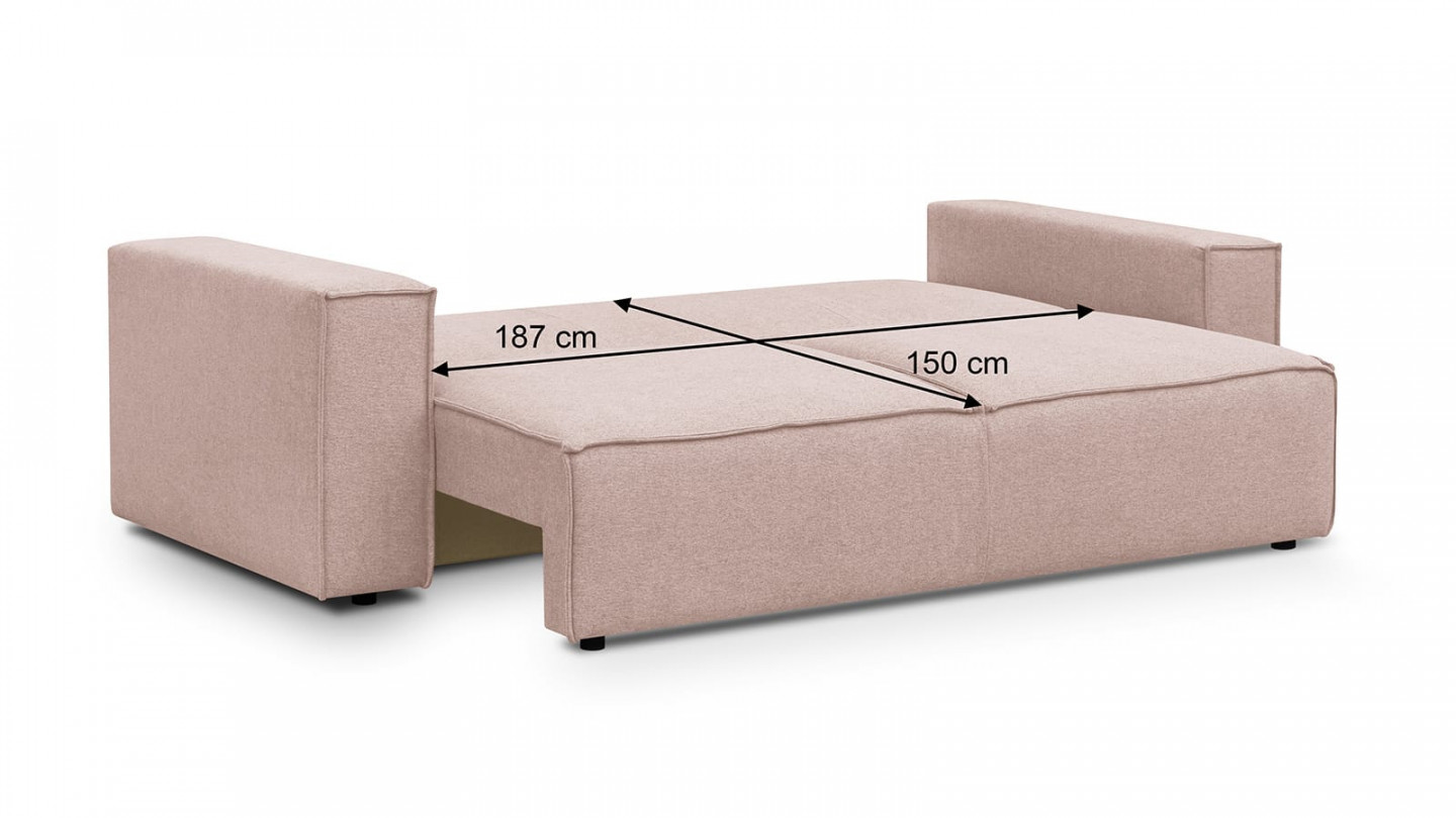 Canapé 3 places convertible avec coffre de rangement en tissu rose - Harper New