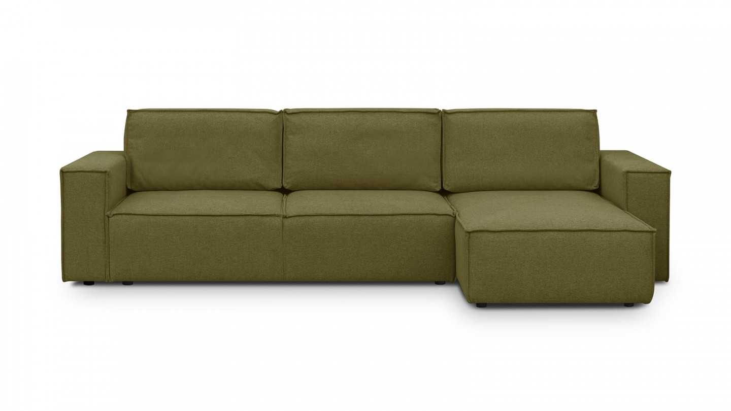 Canapé d'angle 5 places convertible réversible avec coffre de rangement en tissu vert olive - Harper New