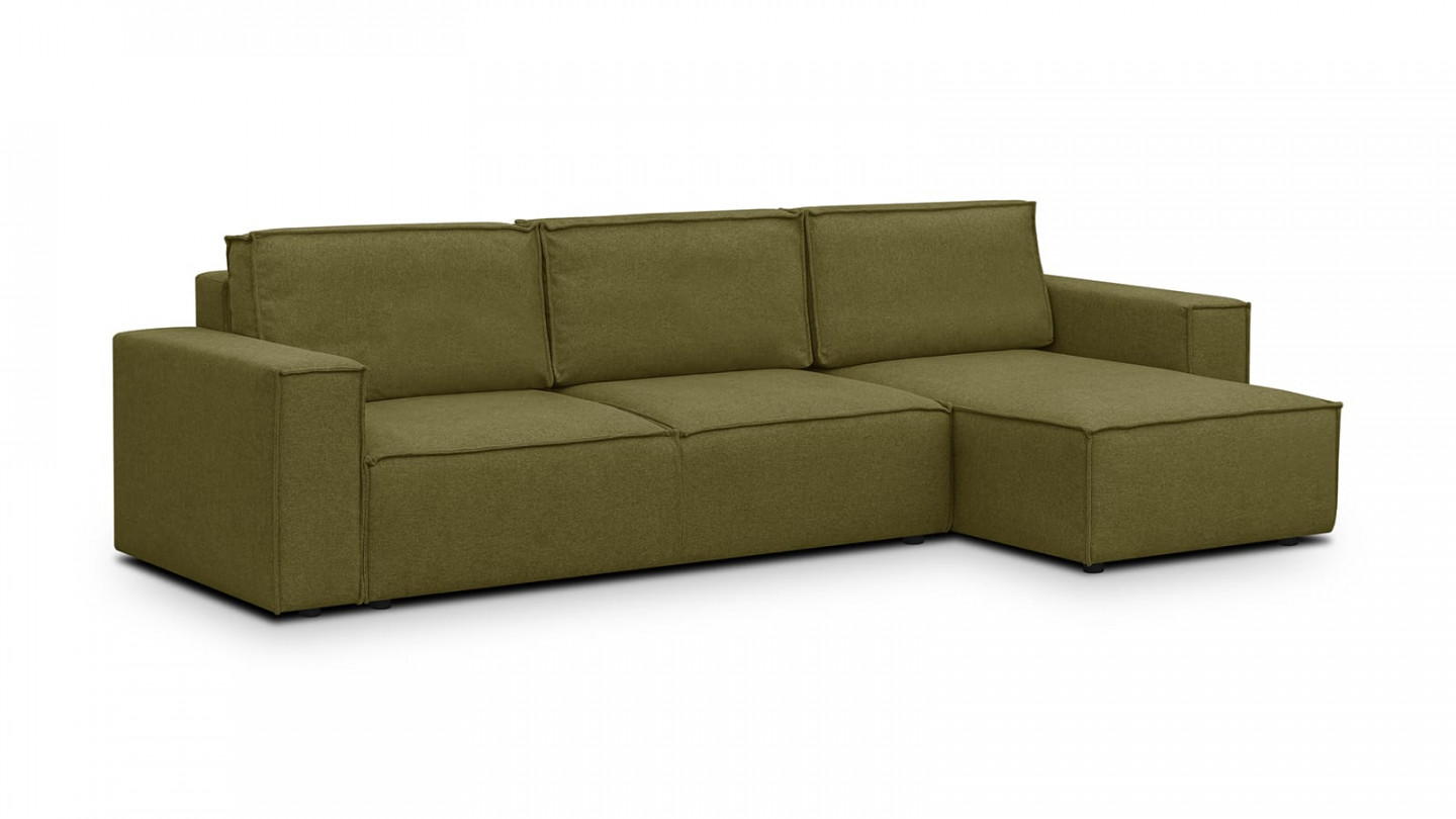 Canapé d'angle 5 places convertible réversible avec coffre de rangement en tissu vert olive - Harper New