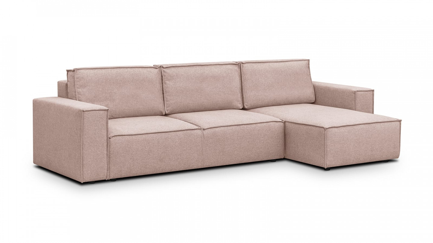 Canapé d'angle 5 places convertible réversible avec coffre de rangement en tissu rose - Harper New